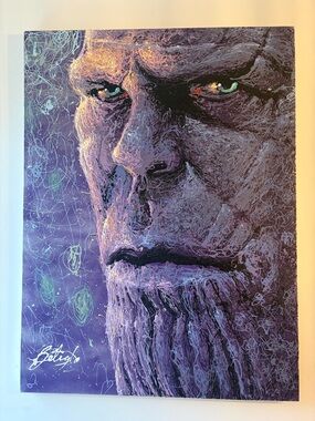 Original drip painting of Thanos, canvas abstract face painting 36”x48”